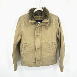 Y2K VTG Abercrombie Adirondack Jacket M Khaki Canvas Sherpa Lined Heritage Moose